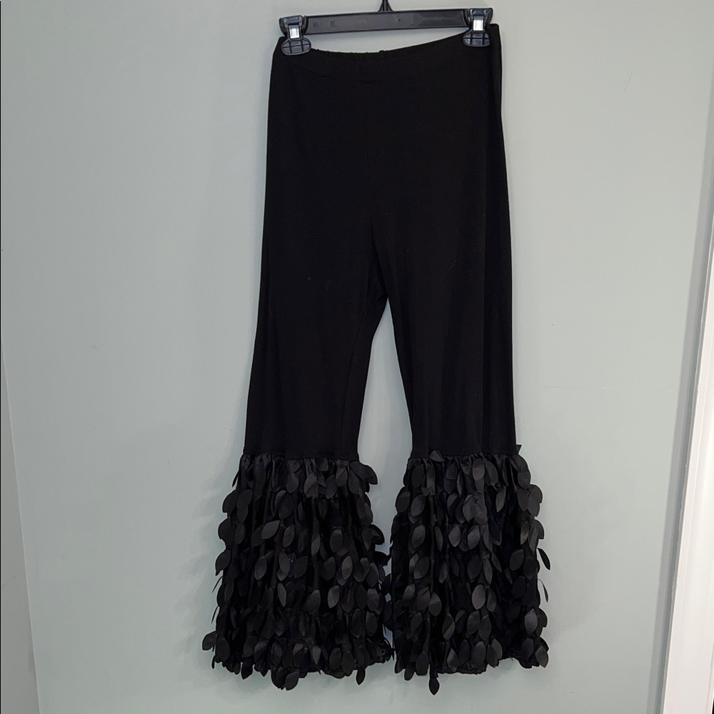 Black Flared Pants with Leafy Hem Sz S